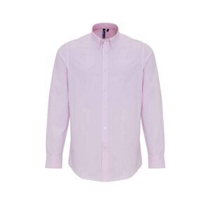 Premier Mens Striped Oxford Long-Sleeved Shirt / White/Pink